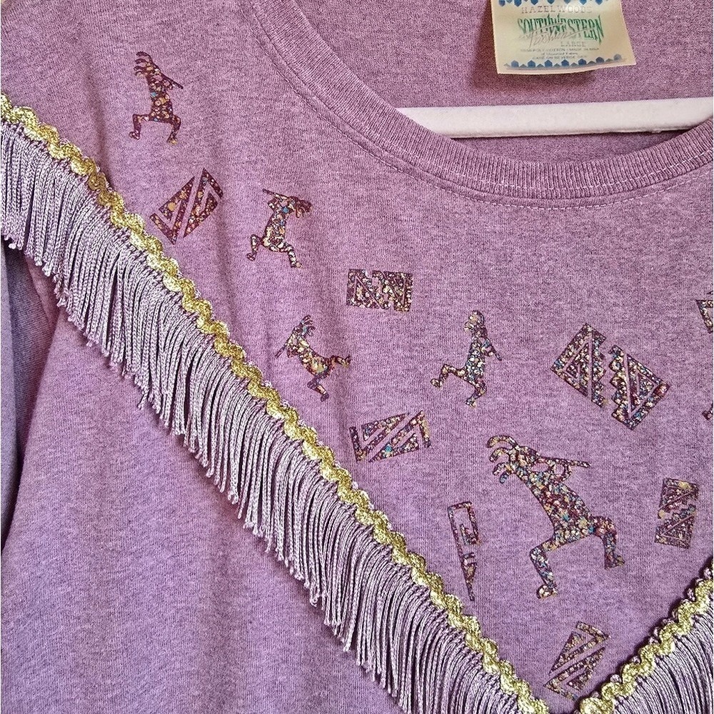 Hazelwood Southwestern Vintage Pink Western Fringe Knit Tribal Top SZ Large - Picture 4 of 9